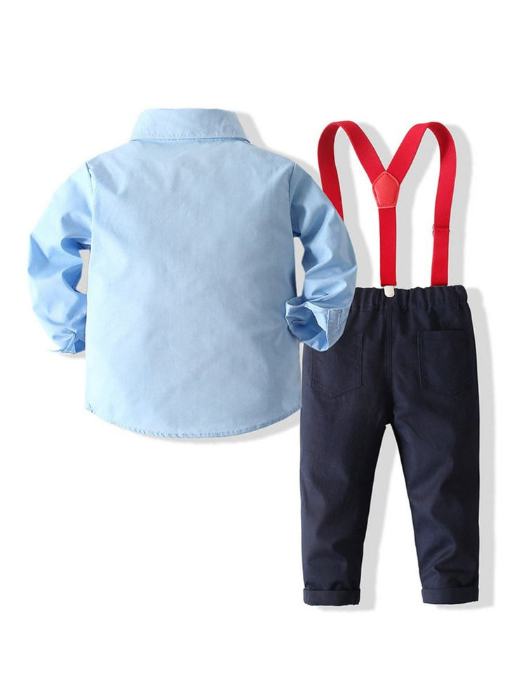 Boys Suit Sets Solid Color Bowtie Shirt & Suspender Pants