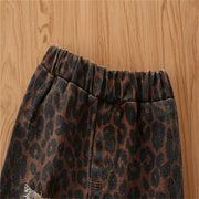 Girls Denim Leopard Flared Ripped Wide Leg Pant