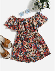 Girls off the shoulder flower romper