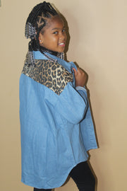 Girls Cheetah Print Denim Jacket