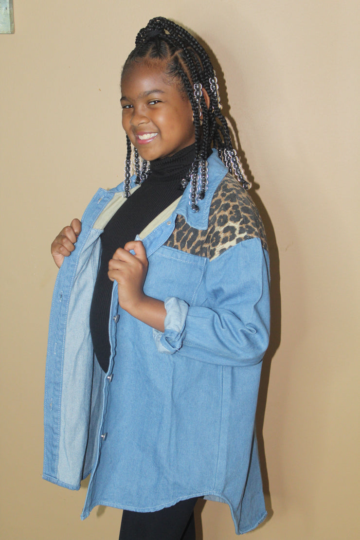 Girls Cheetah Print Denim Jacket