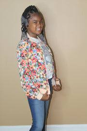 Girls Allover Floral Print Bomber Jacket