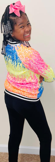 Girls Rainbow Sequin Bomber Jacket