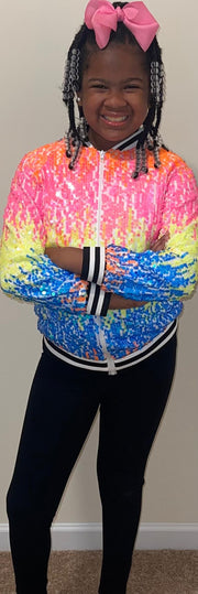 Girls Rainbow Sequin Bomber Jacket