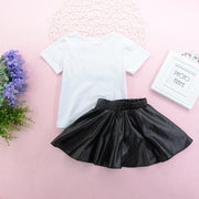 Girls Mini Boss Short Sleeve Top & PU Skirt Kids Clothing