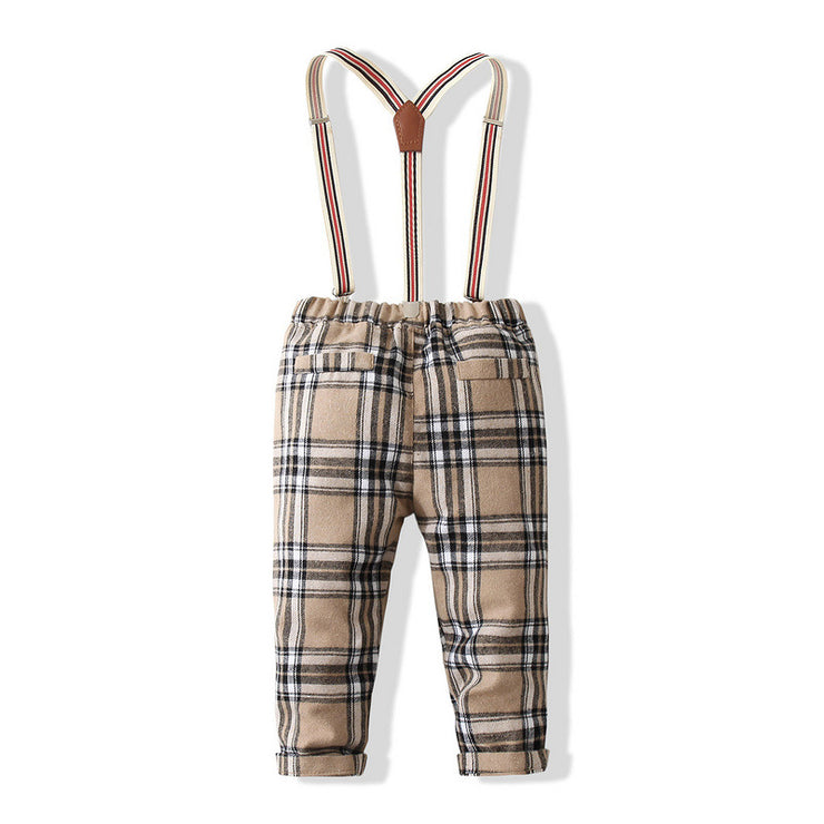 Shirt With Bow Tie And Checked Overalls Boys Sets