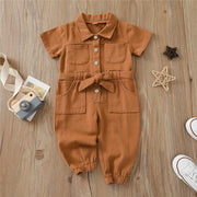 Girls Solid Short Sleeve Pocket Jumpsuit kids