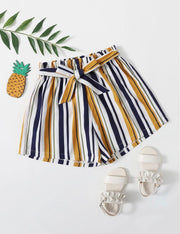 Girls Waist Belted Strip Shorts