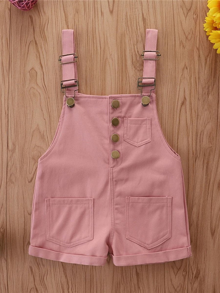 Girls Solid Color Pocket suspender Jumpsuit