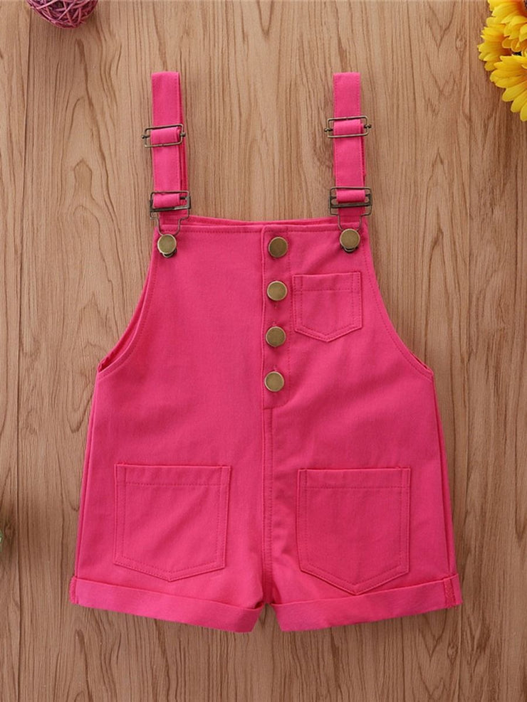 Girls Solid Color Pocket suspender Jumpsuit