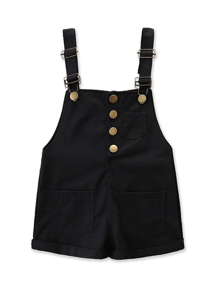 Girls Solid Color Pocket suspender Jumpsuit