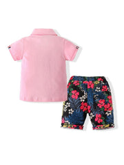 Two Piece Floral Graphic Outfit, Polo Shirt and Shorts