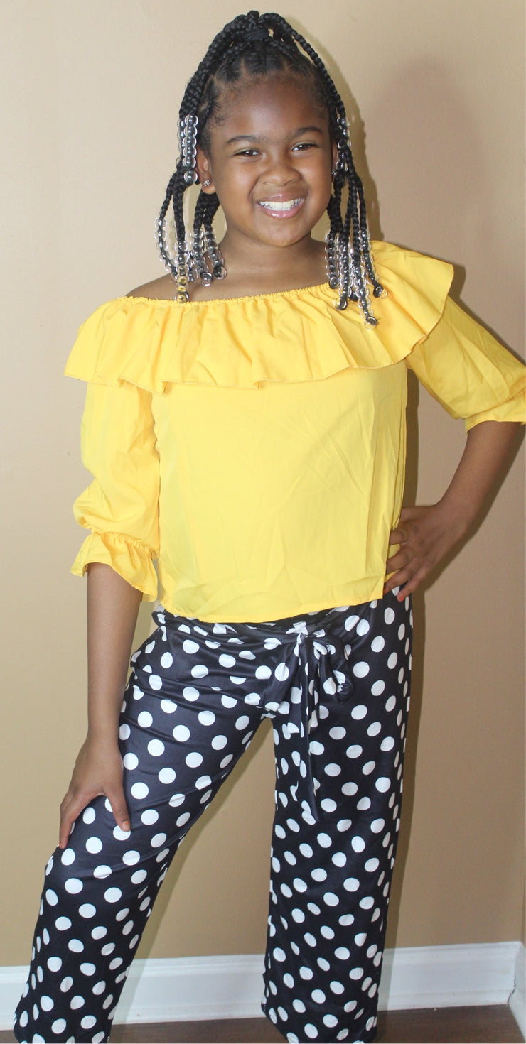 Mustard & Polka Dot Belted Pant Set