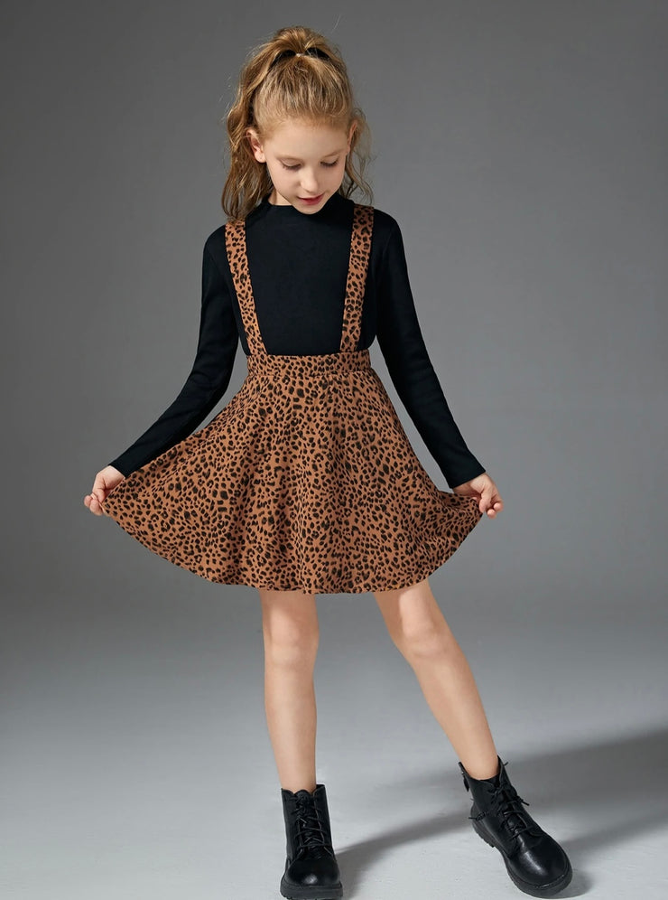 Girls Leopard Print Suspender Skirt