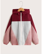 Girls zip-up color block hooded jacket