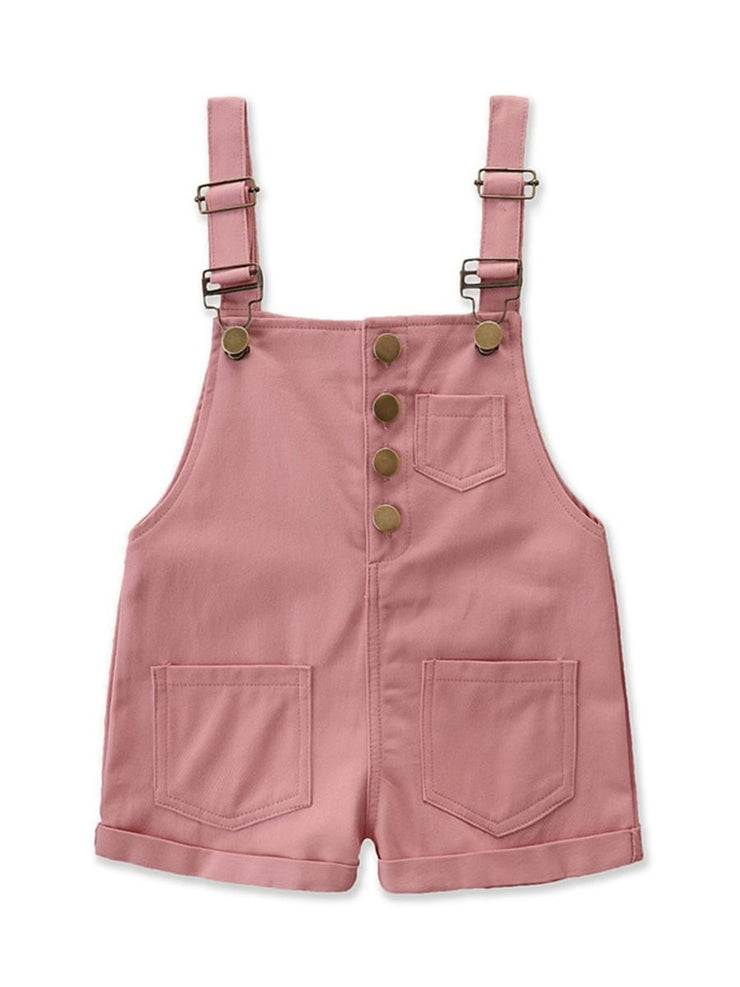 Girls Solid Color Pocket suspender Jumpsuit