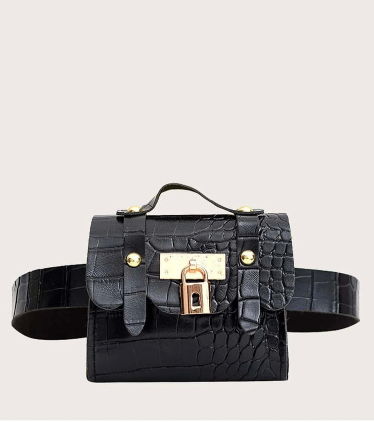 Girls Croc Embossed  Belt Bag-Black