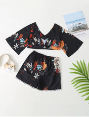 Toddler Girls Floral Double V-neck Top with Shorts